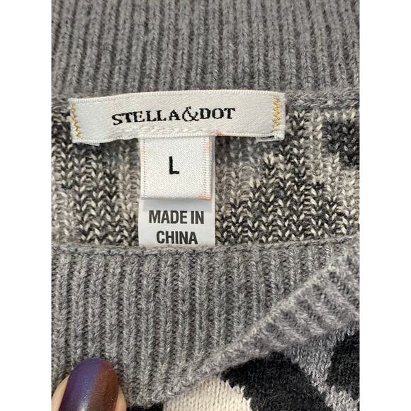 Stella & Dot Side Button Sweater Size L Leopard Merino Wool Gray Closet Staple - Picture 4 of 9